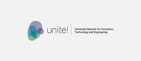 Unite! logo with overlapping coloured circles and text: University Network for Innovation, Technology and Engineering