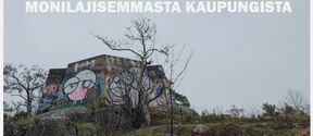 Kirjan kansi, jossa tekstiä, kuvassa kallio, graffiteilla peitetty bunkkeri ja Aalto-yliopiston logo