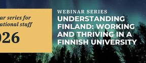 Webinar series 2026 banner: text about working in Finnish universities over dark forest and northern lights.
