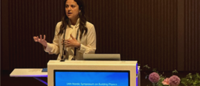 Asst. Prof. Magda Posani presenting the TFK Bio-LCArch project at NSB 2026 in Tampere (Photo taken by A!BP)