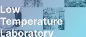 Blue collage of cryogenic lab equipment and staff with bold white text reading Low Temperature Laboratory