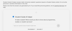 Screenshot of Aalto Student Guide AI helper interface.