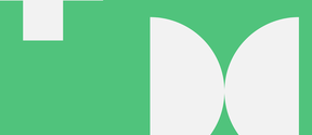 Abstract green and white graphic with two facing half-circles and a notch at the top left