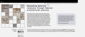 Academic webpage about feminist architectural practice with text blocks, grid navigation and a large video placeholder on top