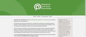 Research in Arts &amp; Education journal website, green header, text sections and current issue list on white page
