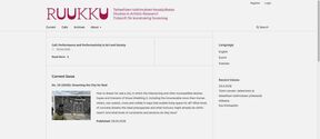 RUUKKU journal webpage showing issue 25 “Dreaming the City for Real” with article list and side menu