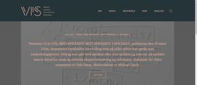 VIS journal webpage with Nordic text and grid of black and white portraits of a woman in glasses
