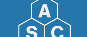 Aalto Scientific Computing -logo, valkoiset ASC-kuusikulmiot sinisellä taustalla