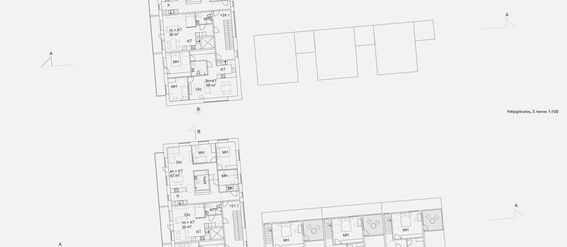 A detailed architectural floor plan showing rooms, dimensions, and measurements for a multi-storey building.