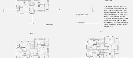 Detailed architectural floor plans for different floor of the building are shown, including dimensions and apartment allocations.