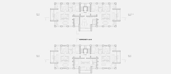 Architectural floor plans for floors IV, II, and III with detailed room arrangements.