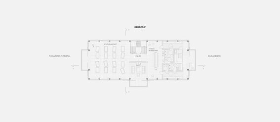 Architectural floor plan of floor V with labelled rooms including a shared dining area and sauna.