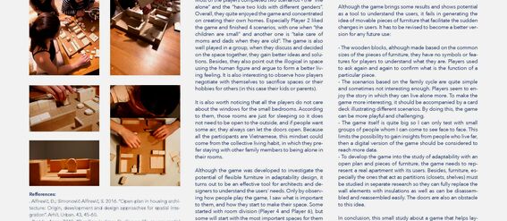 Five photos on left show people playing with wooden blocks, accompanied by detailed text on the right.