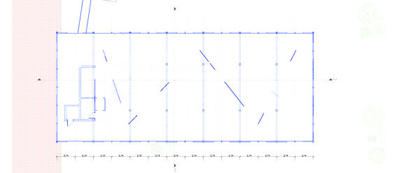 Architectural floor plan of a library extension, showing rooms, walls, and structural elements in blue lines.