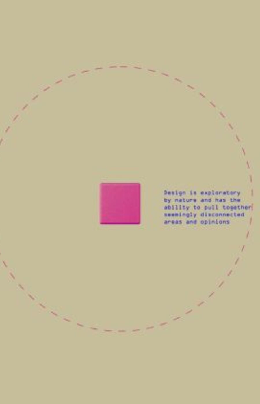 A pink square with text next to it inside a dashed circle on a beige background.