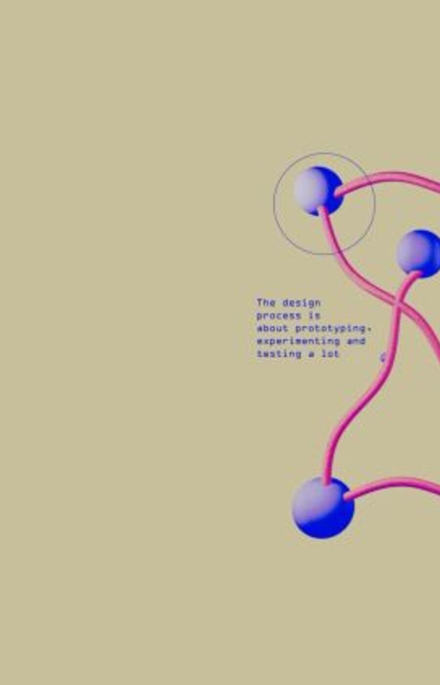 Diagram showing design process with interconnected nodes and text explaining prototyping and testing.