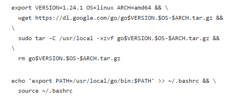 Script for installing Go by setting version, downloading, extracting, and updating PATH.