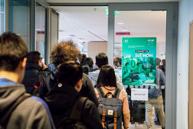 Aalto University / hackers entering the seminar hall / photo: Mikko Raskinen
