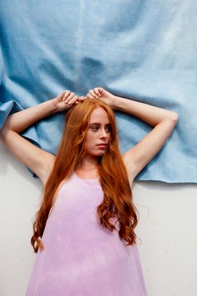 Woman in purple dress