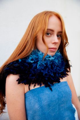 Woman in a blue dress