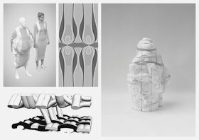 Sulfuric tunic developement - modelling shrinkage and form, map of bindings, layer intersection in weave binding and a full-scale mould