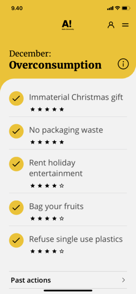 AaltoSDG version 2.1 Actions view
