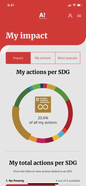 AaltoSDG version 2.1 My Impact view