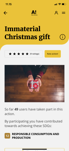 AaltoSDG version 2.1 Immaterial Christmas Gift action