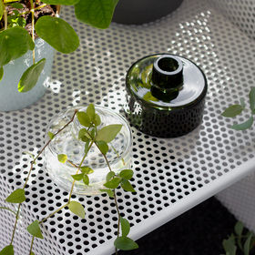 Clear and dark green vases on counter