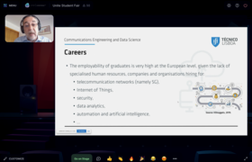 Master's programme CoDas presented on stage by Professor Luis Correia, Técnico Lisboa, at the Unite! Virtual Fair for students.