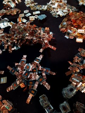 Towardless solar e-waste pile detail