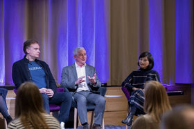 Members of the Board Ilkka Kivimäki (left), Karel Luyben and Liqiu Meng at the community event, photo by Mikko Raskinen