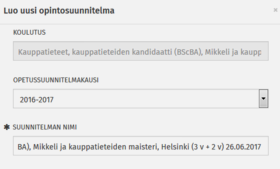 opintosuunnitelman luominen