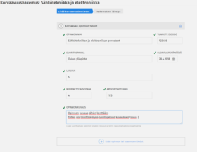 Erittely eri korkeakoulussa suoritetut osat