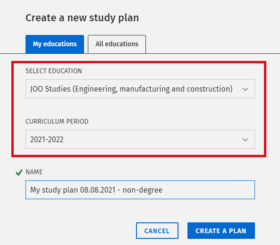 Selecting your studies and academic year