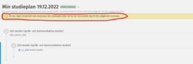 Felmeddelande när studieplanen inte motsvarar studierätten