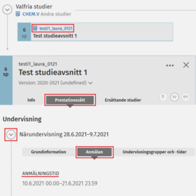 Kontrollera anmälningstiden i studieavsnittsinformationen.