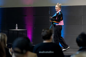 Crista Repo pitching at the Creative Demo Day event