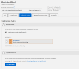 Fliken ”Ersättning” och knappen ”Till ansökan”