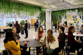 People chatting at the Global Women's Breakfast 2024