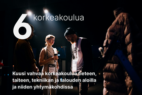 Kuva jossa teksti kertoo että yliopistossa on kuusi korkeakoulua