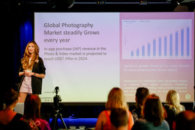 Marina Berzina pitching at Creative Demo Day