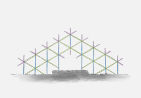 Sketch of wide and low structure made of hexagonal units