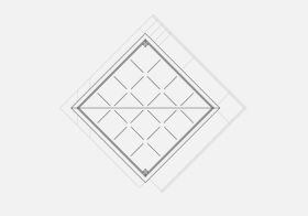 Roof plan of Kide showing diamond layout with ridge beam diagonally across. Two gutters at the lowest point.
