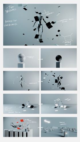 A collection of frames from the final video + handwritten notes explaining in more detail