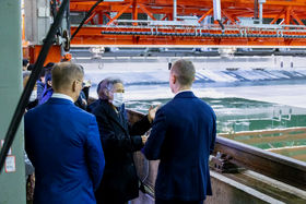 The princess with her delegation at the edge of the Aalto Ice Tank.