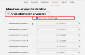Arviontiasteikon arvosanojen muokkaaminen