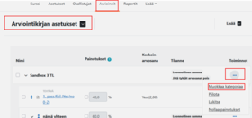 Arviointikirjan asetukset 