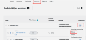 Kurssin kaikkien arvosanojen piilotus