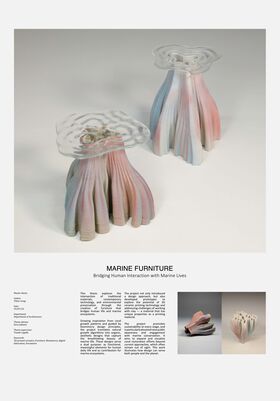 Marine collar inspired stools with a see-through seating part and pinkish blue